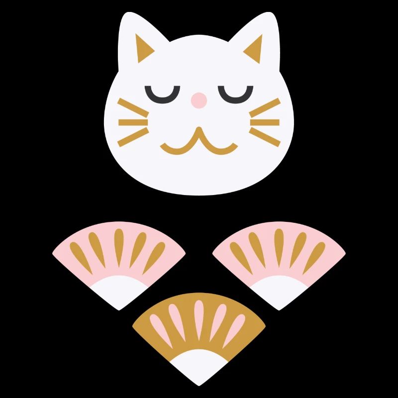 Chat japonais avec éventails L blanc