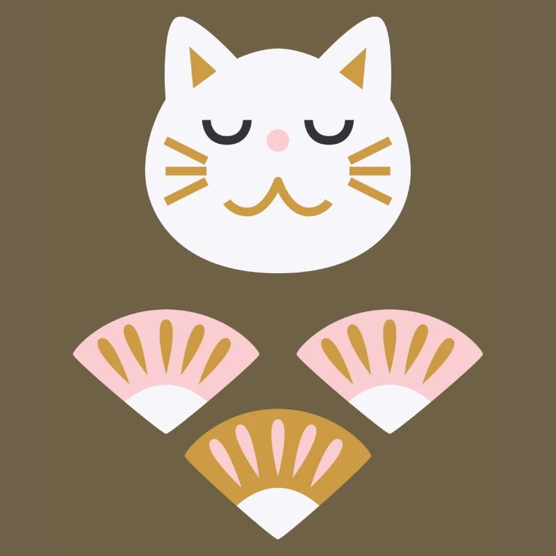 Japanische Katze mit Fächern L weiß