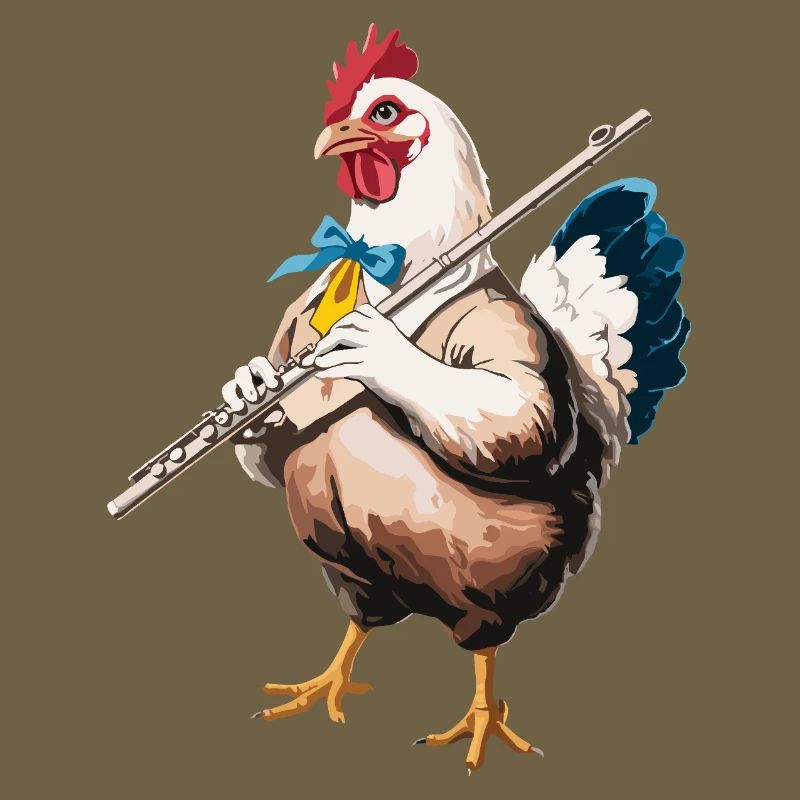 Lustiges Huhn mit Querflöte