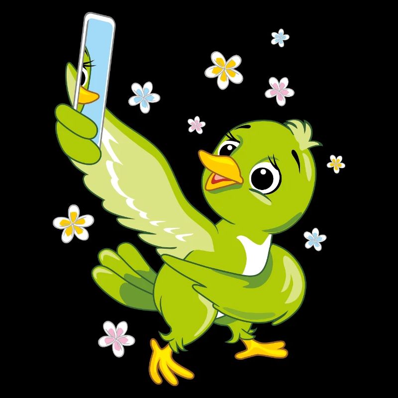 Un joli oiseau vert prend un selfie