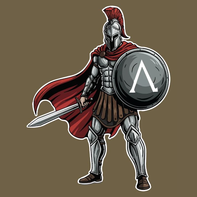 Hoplitisches Spartanisches Lambda-Schild-Schwert-Maskottchen