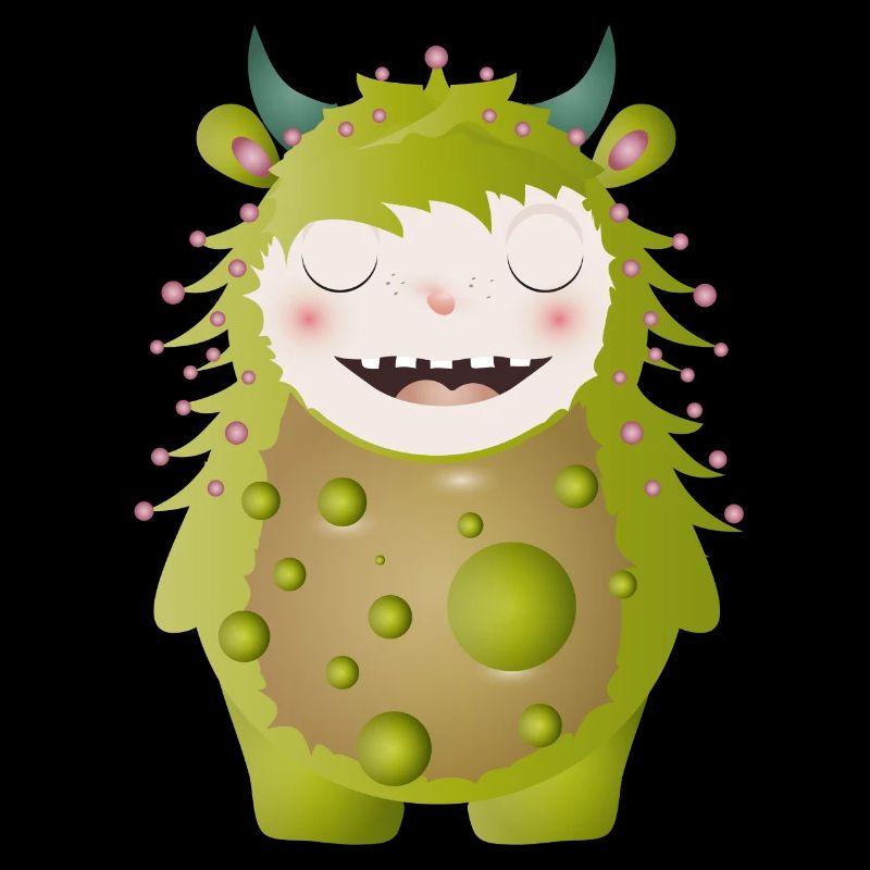 cute green monster with horns