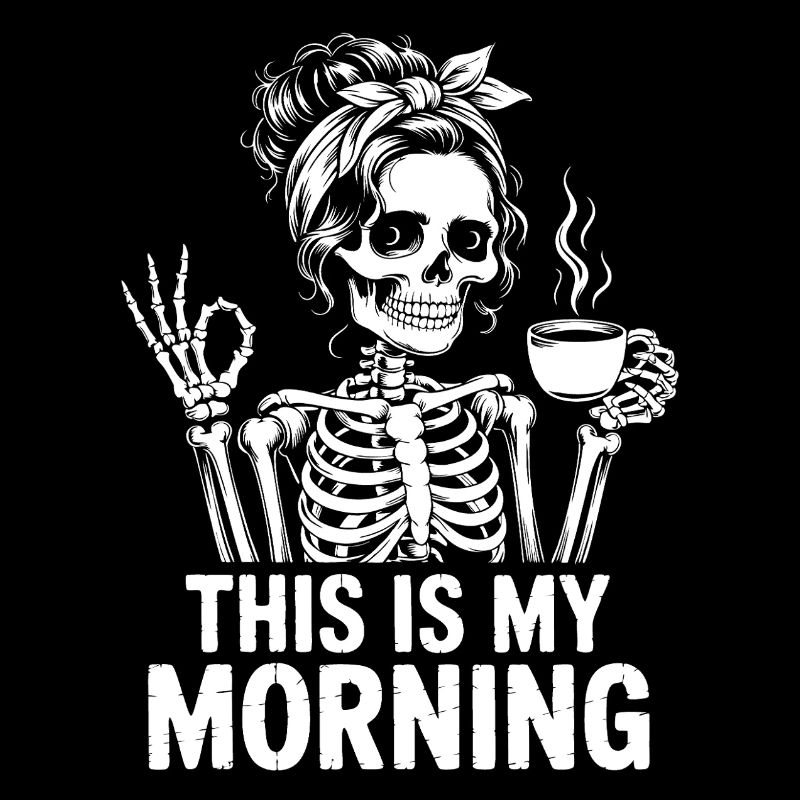Squelette avec rituel du matin au café