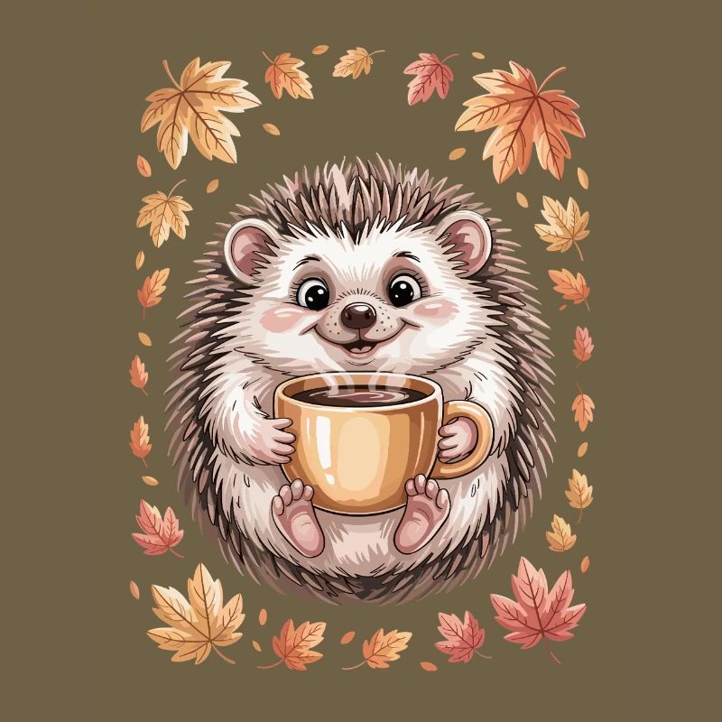 Herbstlicher Igel mit Kaffeebecher