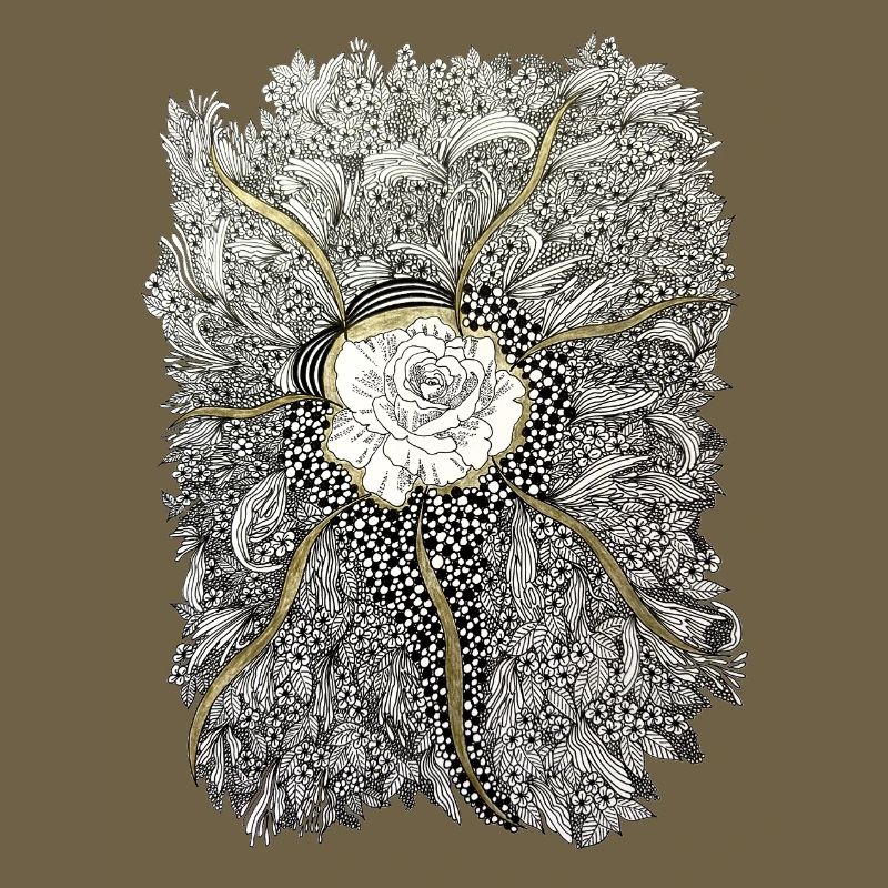 Mandala de fleurs dorées avec accent de rose