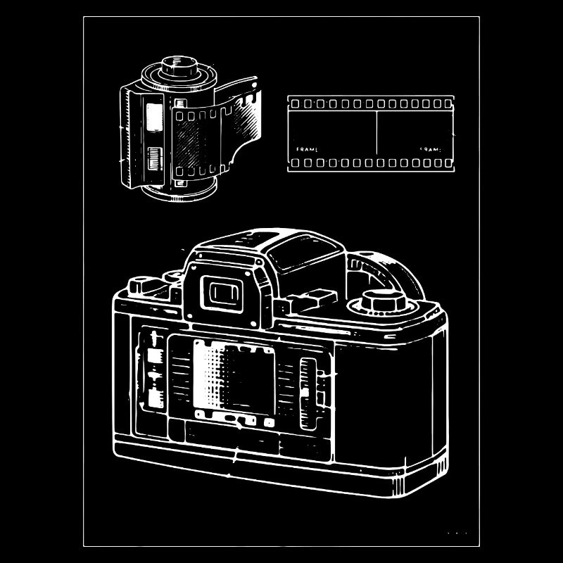 Retro Camera Line Art with Film Strip