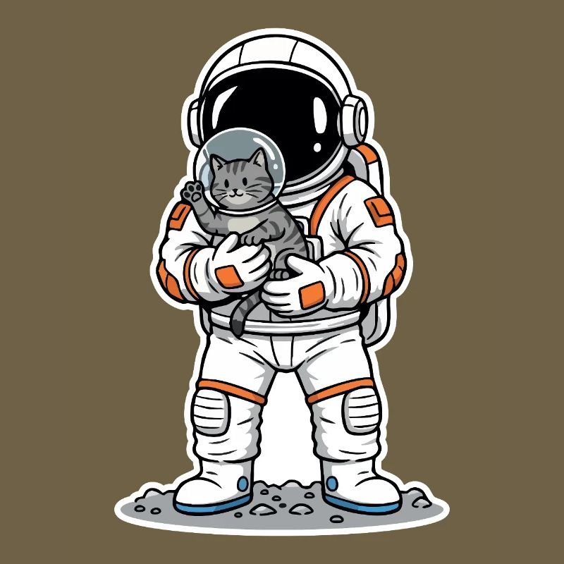 Chat Gris Astronaute Espace Câlin Mignon