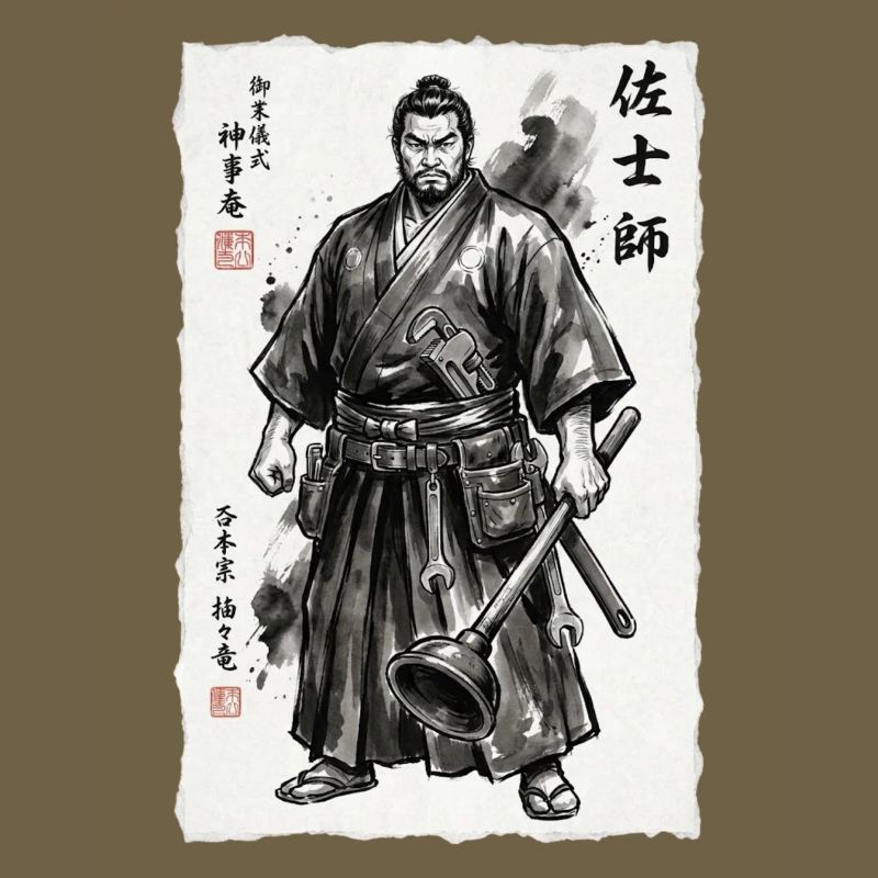 Samurai Handwerker Ukiyo-e Saugnapf Werkzeug