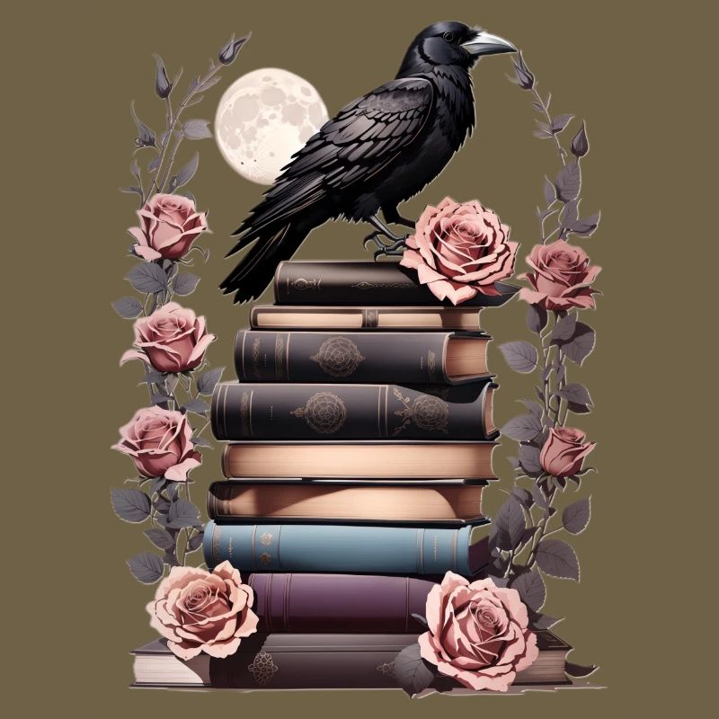 Bücherstapel mit Rabe