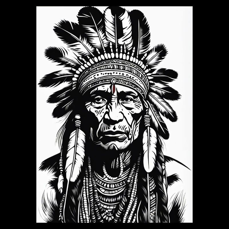 Indigenous chieftain's head with feather headdress