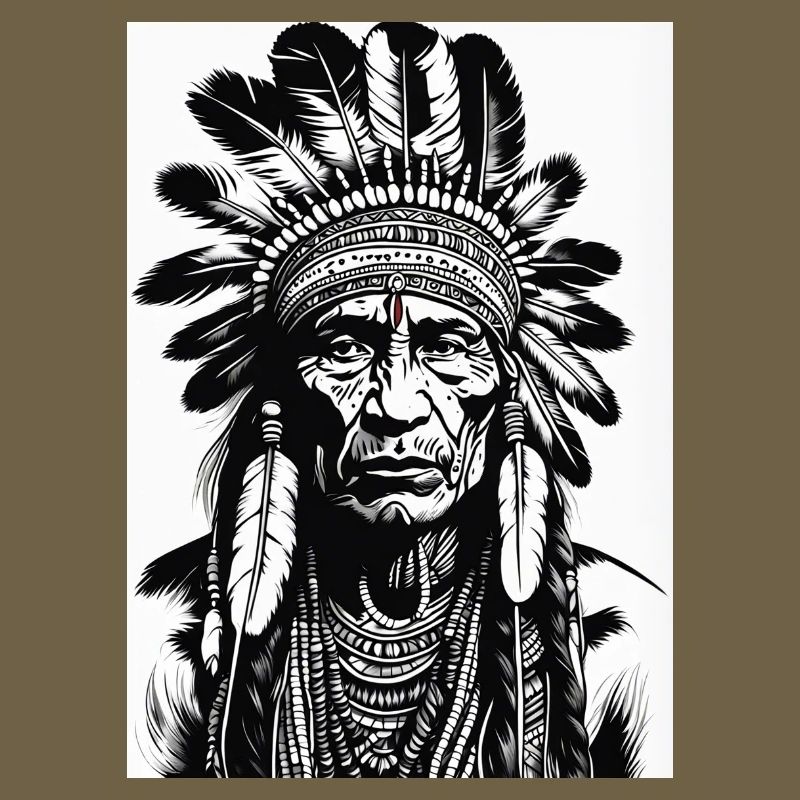 Indigenous chieftain's head with feather headdress
