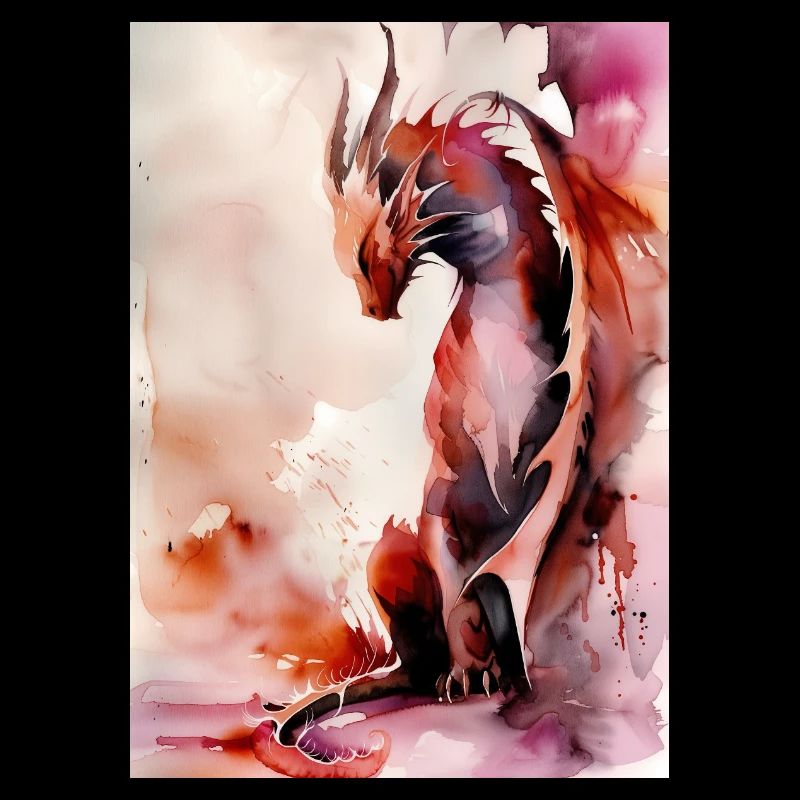 Dragon Aquarelle Rouge