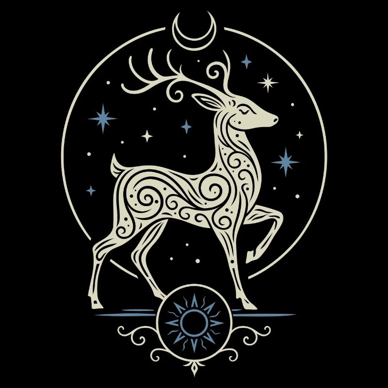 Cerf de Noël celtique avec soleil et lune