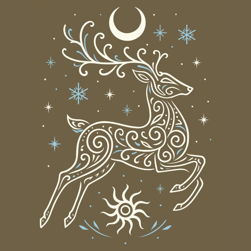 Jumping Yule Deer with Sun & Moon