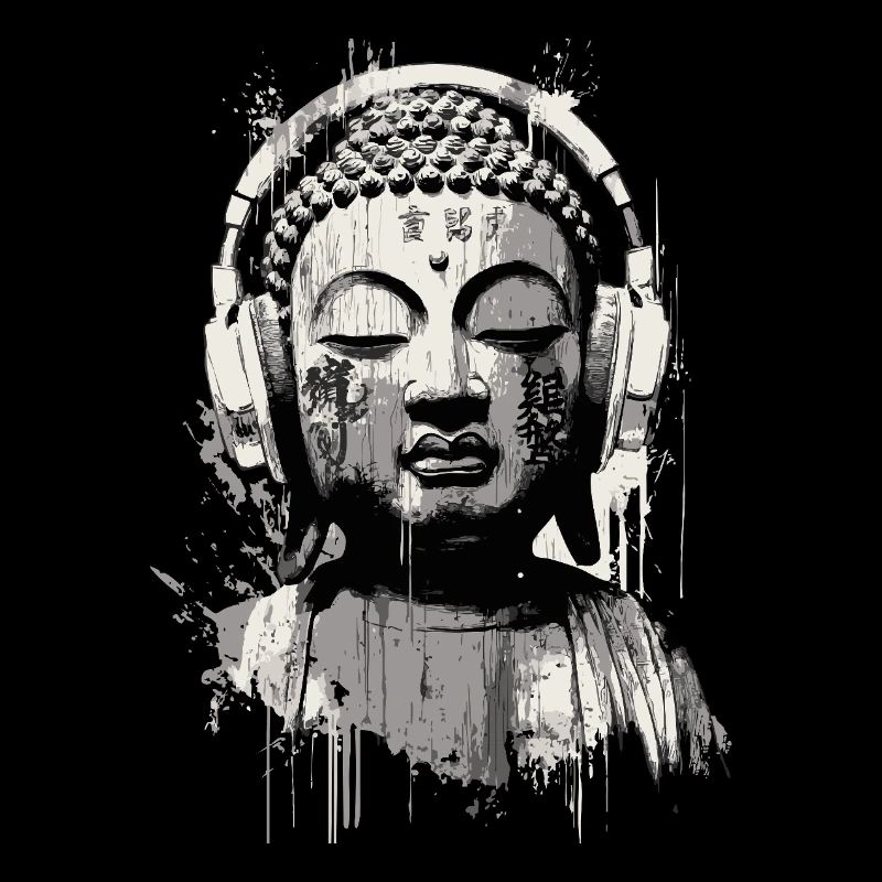 Bouddha avec des écouteurs Art zen