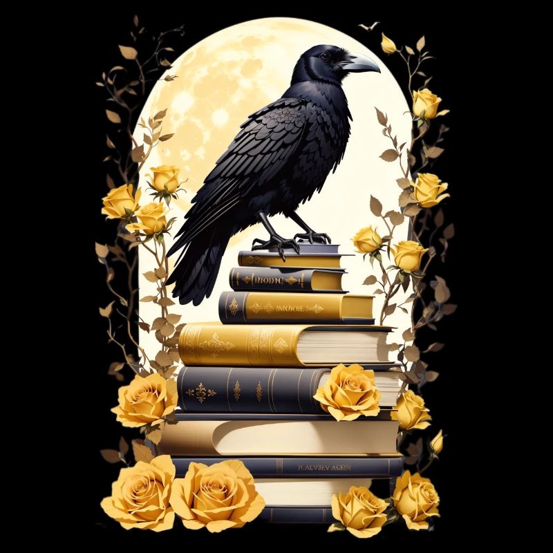 Bücherstapel mit Rabe
