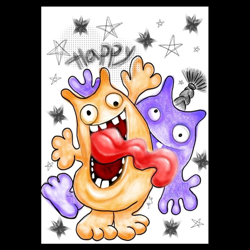 Humorvoller Monster-Druck mit Schnurrbart