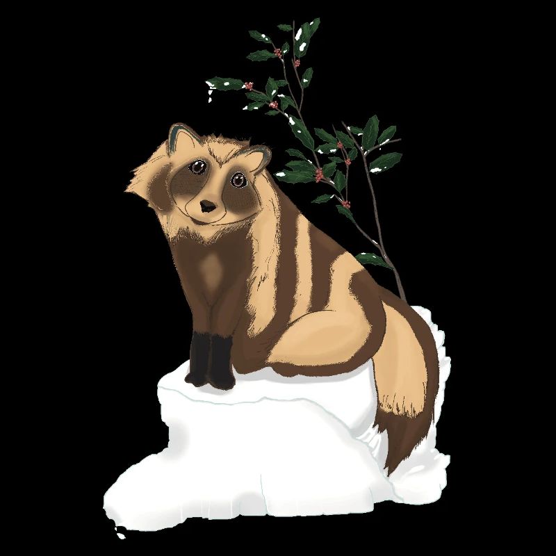 Tanuki unter dem Mistelzweig