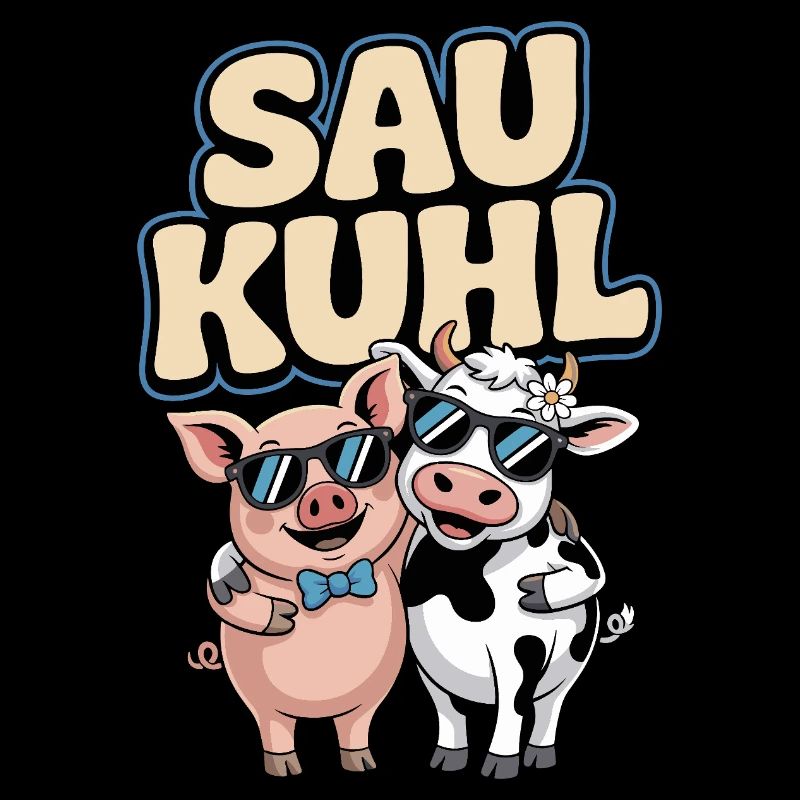Sow Cool Pig And Cow With Sunglasses