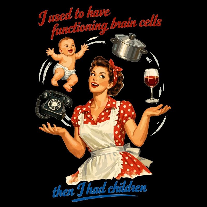 Retro Pin-Up Mama Humor – Multitasking Chaos