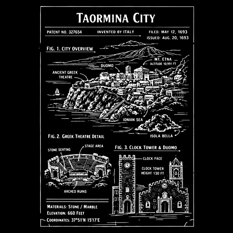 Taormina Skyline Line Art