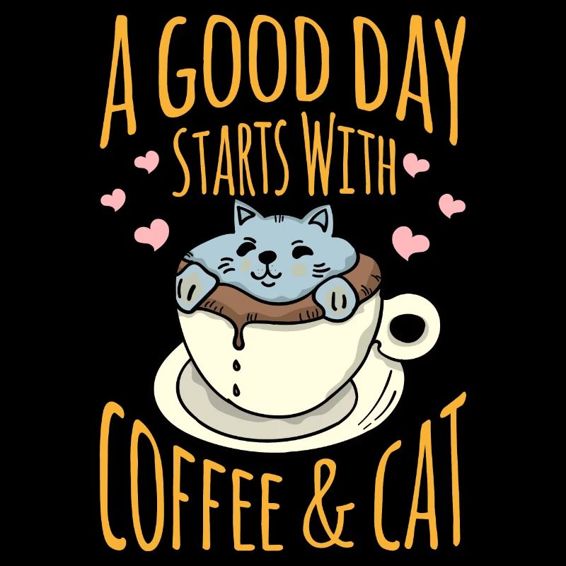 Katze in der Kaffeetasse mit positiver Botschaft