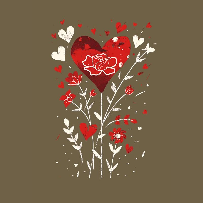 Valentinstags-Design mit Herzen, Blättern und Rosen
