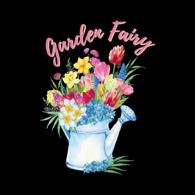 Fée du jardin : Aquarelle fleurs de printemps dans un arrosoir