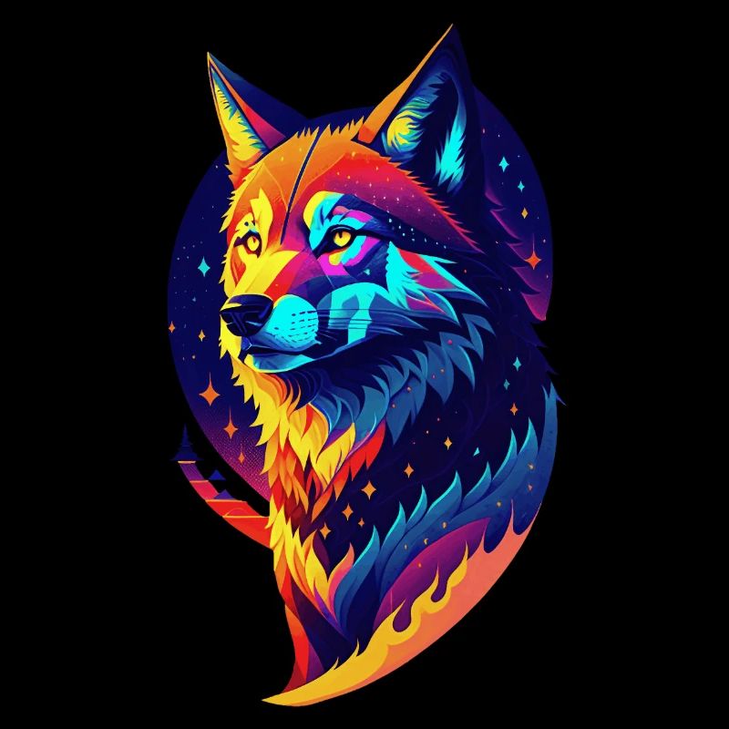 Loup dans la nuit - Décor Multicolore