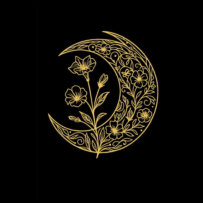 Floral Crescent Gold Embroidery Design