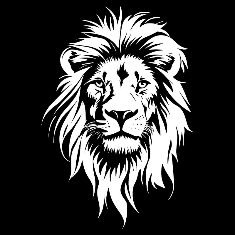 Visage de lion en noir et blanc