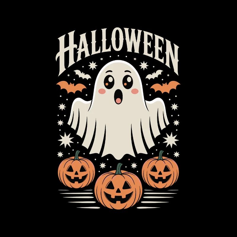 Scary Halloween ghost with pumpkins