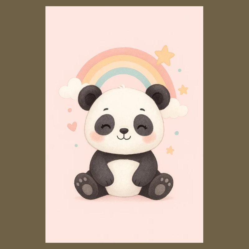 Cute Panda with Rainbow and Stars