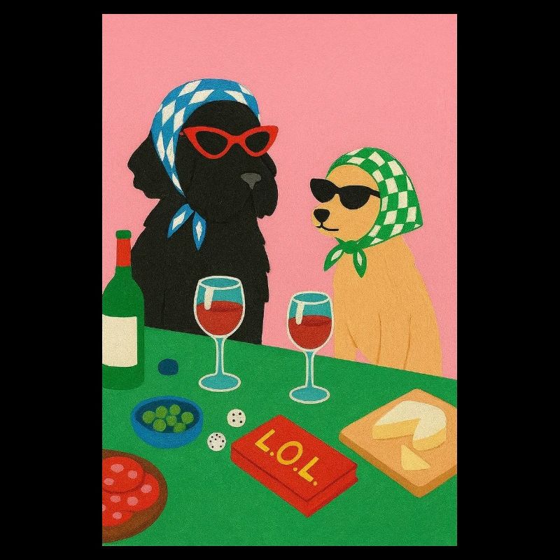 Chiens stylés au bar à vin cartoon