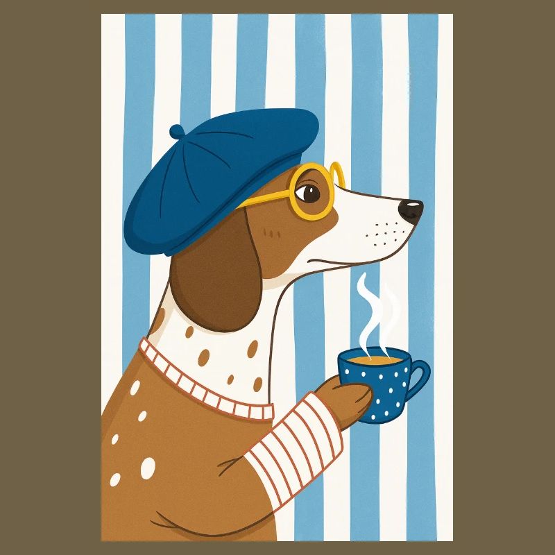 Schicker Hundekaffee und Baskenmütze