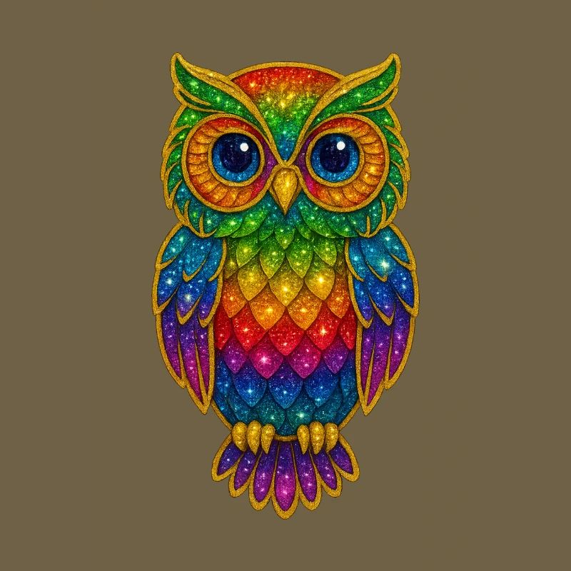 Regenbogen Eulen Glitzerkunst