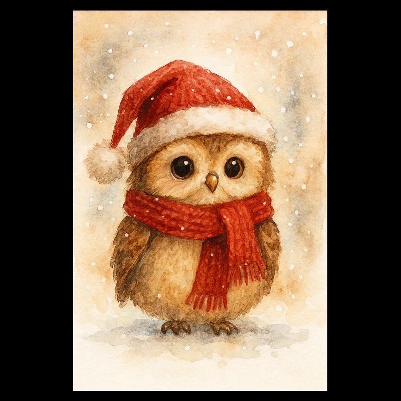 Hibou d’hiver avec écharpe et chapeau