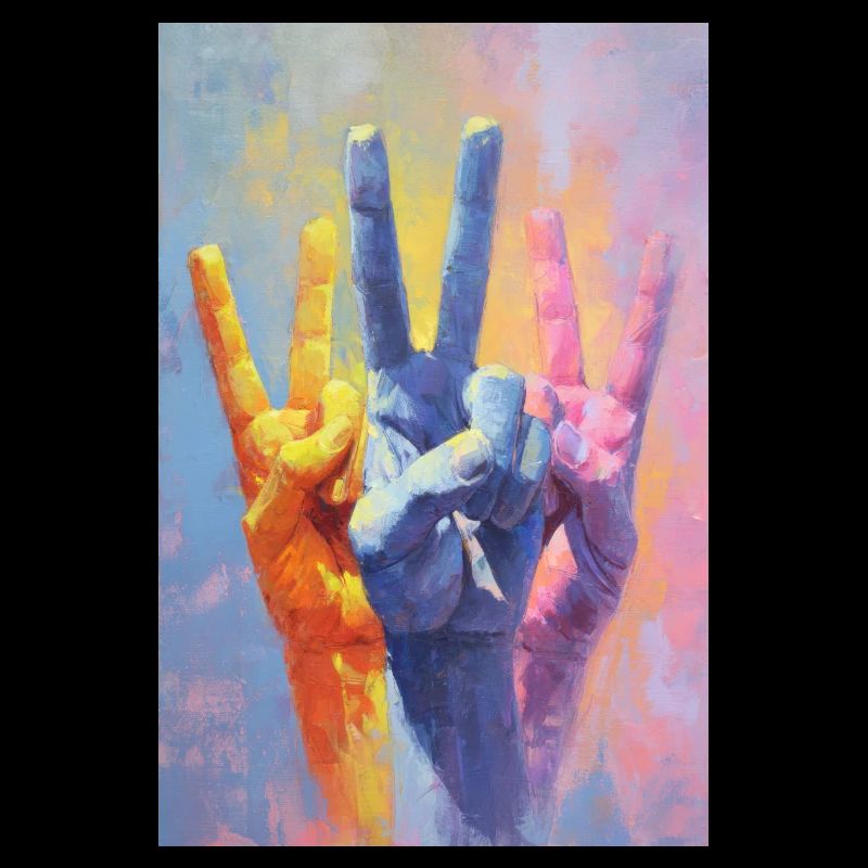 Rainbow Peace Sign Hand Portrait
