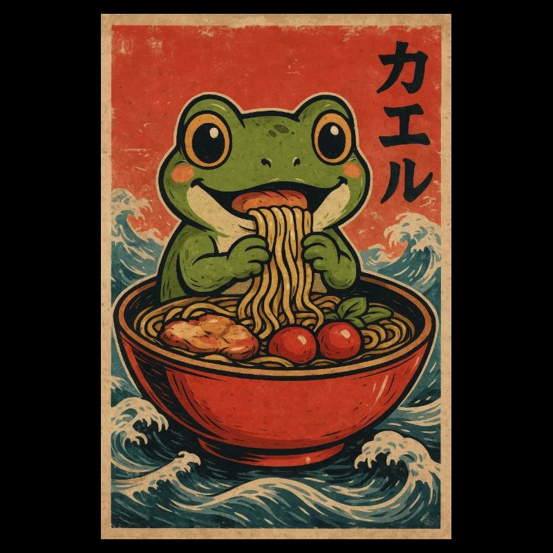 Frog Ramen Retro Poster