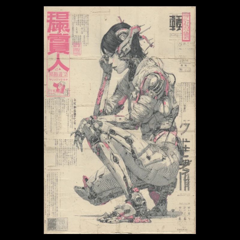 Mecha Ukiyoe Neon Print