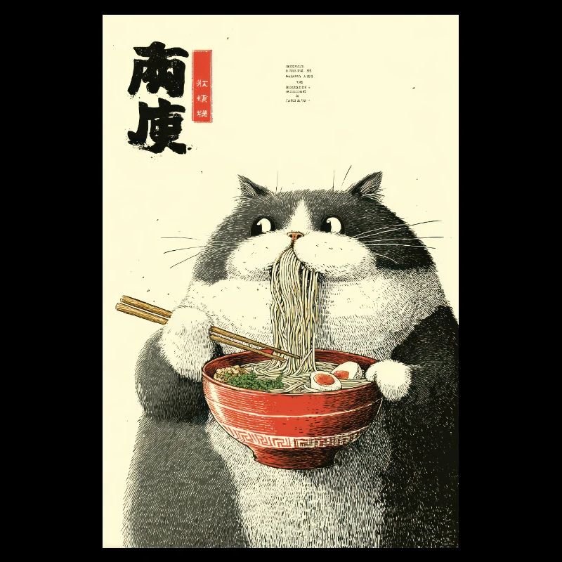 Charme ukiyo-e de chat ramen