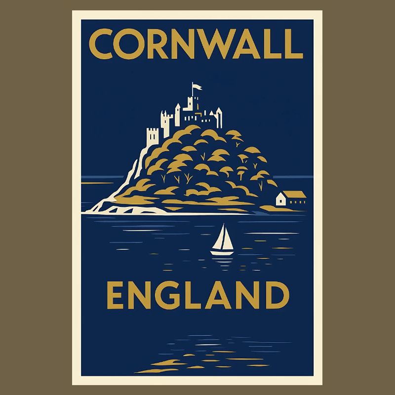 Cornwall, Angleterre – Affiche de voyage Art déco