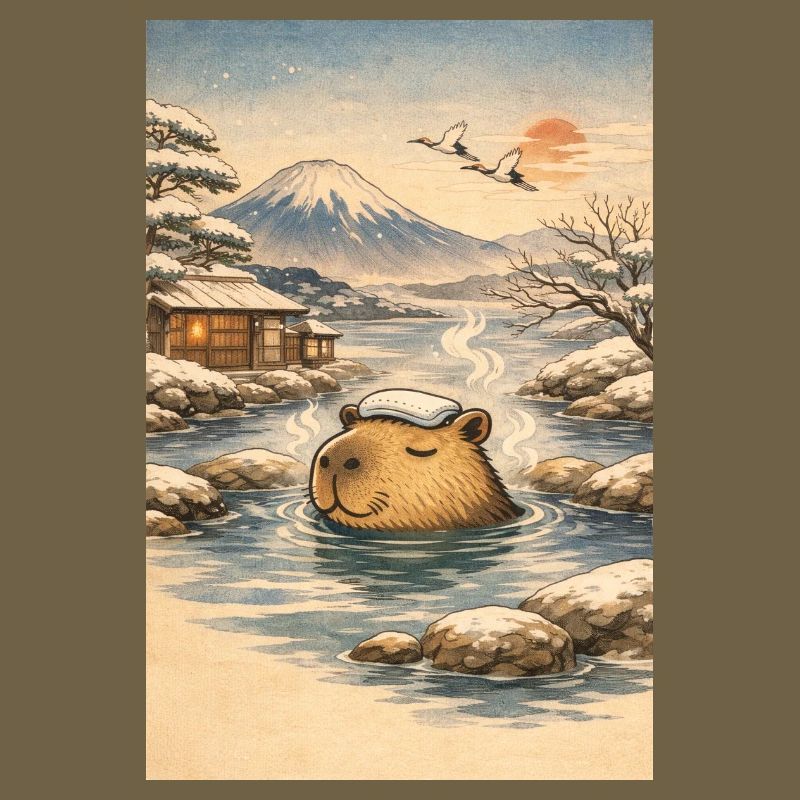 Onsen Capybara im Winterwald