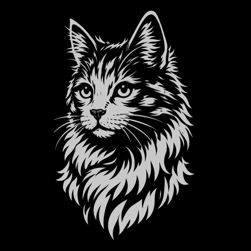 Chat élégant dans un style tribal, dessin au trait