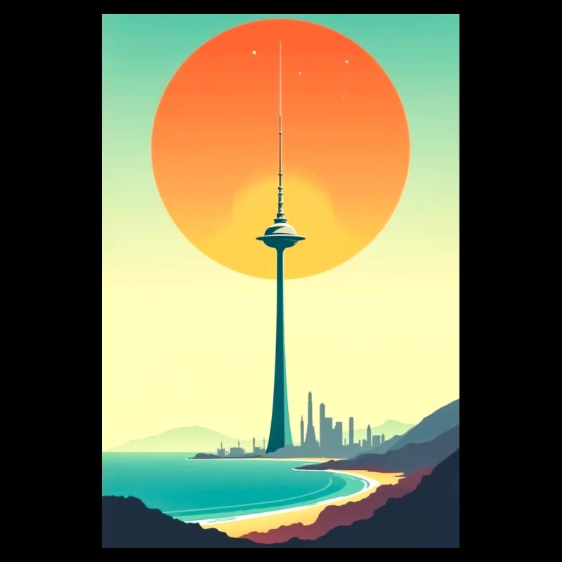 Sunset Tower Over Coastal City