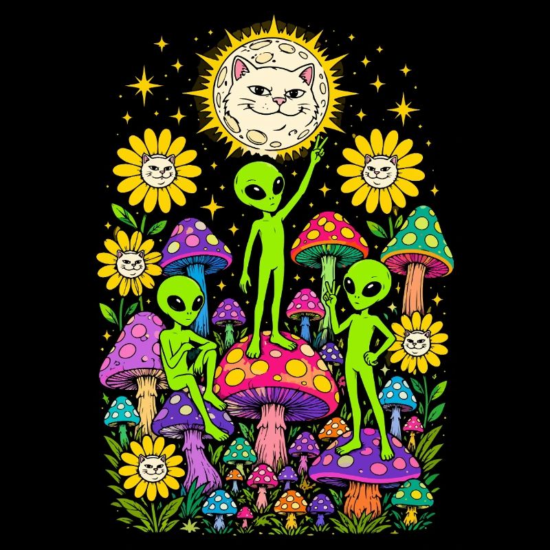 Extraterrestres au clair de lune de la forêt de champignons