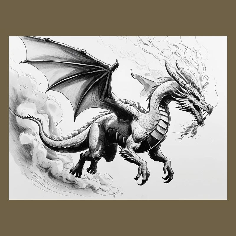 Dragon déterminé avec des ailes de feu