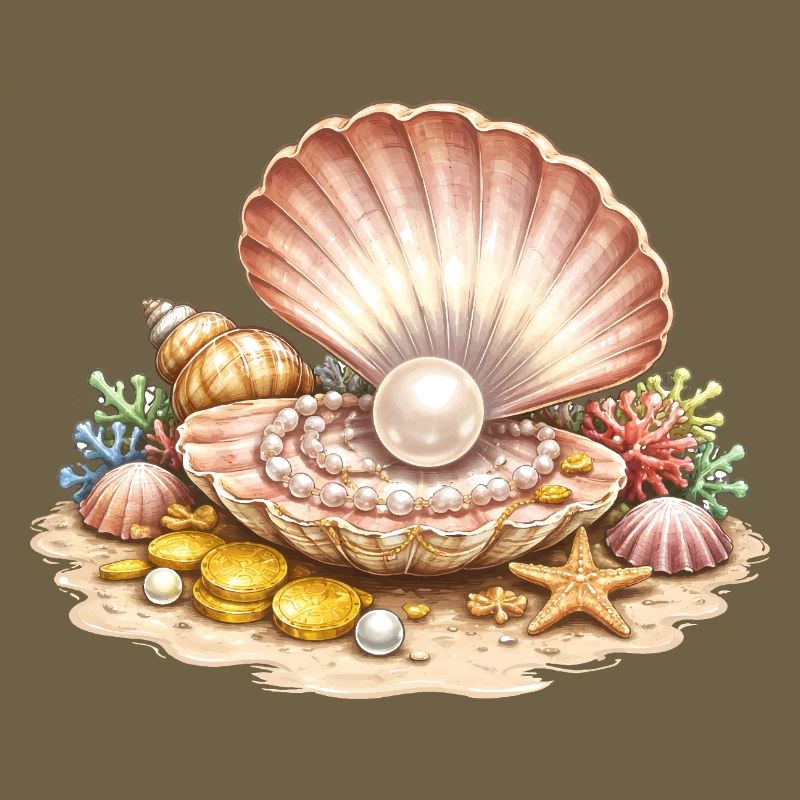 Perlenmuschel mit Schatz Illustration 