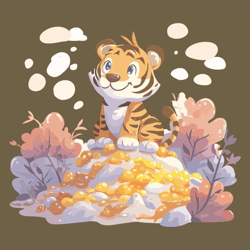 Tigerjunge auf Goldschatz im Herbstwald