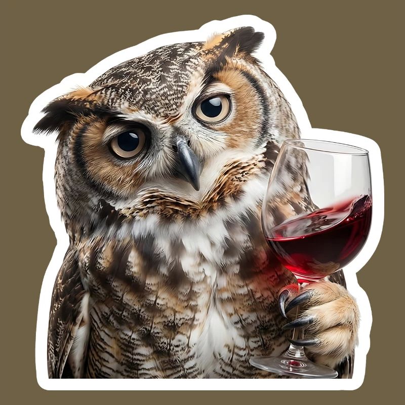 Weise Eule beim gemuetlichen Weinabend